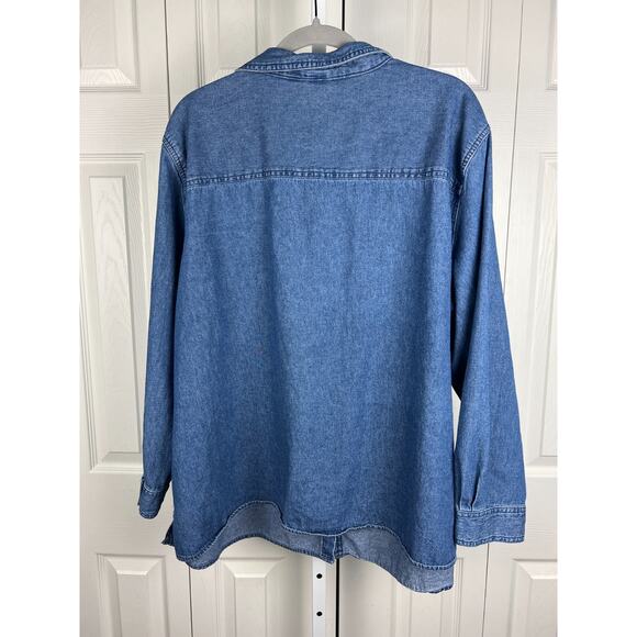 Womens Basic Editions 3X Denim Halloween Trick or Treat Embroidered Blouse Top - Picture 4 of 7